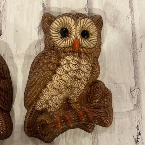 Vintage 70s Owl Pair Set of Two Foam Wall Hangings MCM - Picture 4 of 9